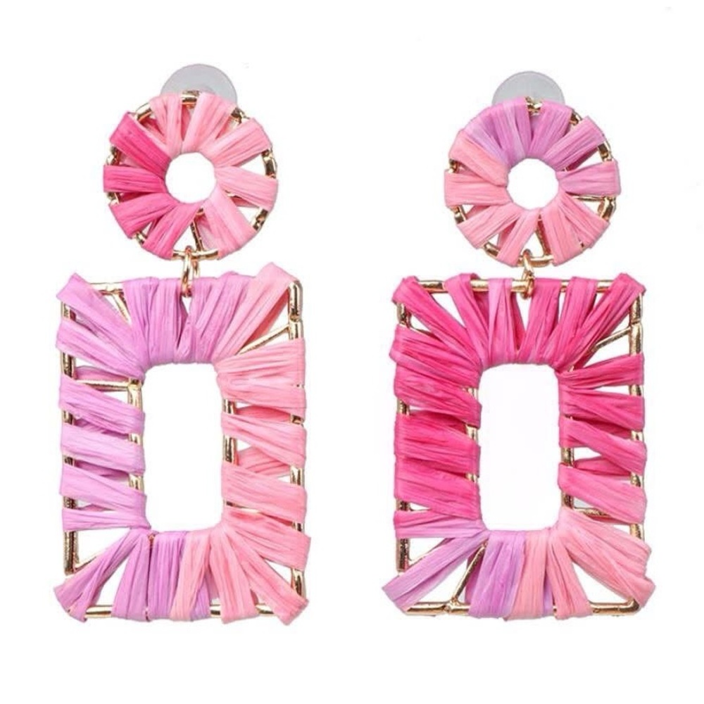 ✨ Ombré Pink Aurora Raffia Statement Earrings Woven Statement Earrings - Picture 1 of 3